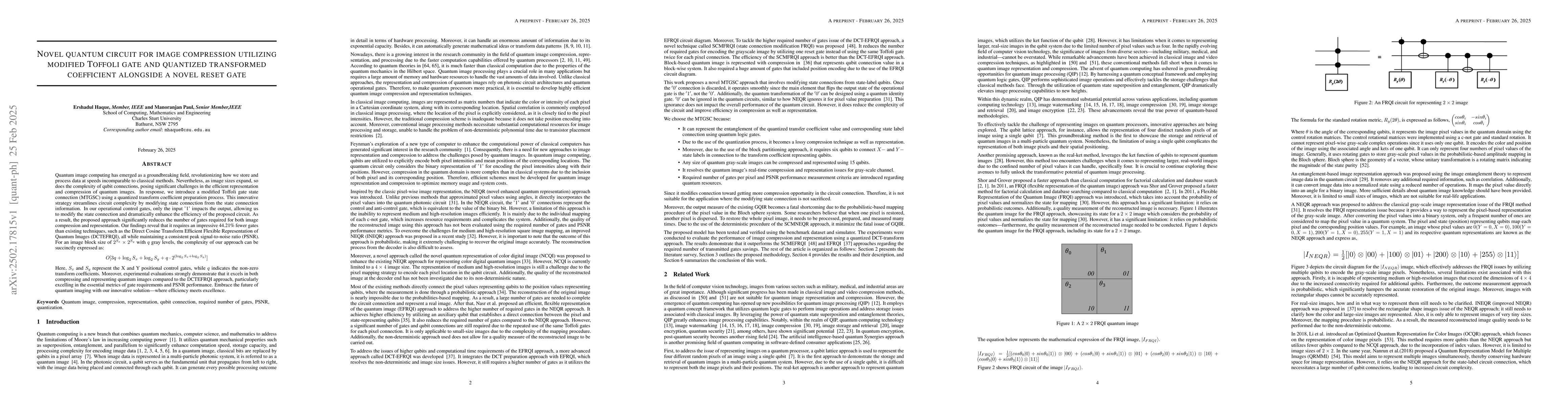 Thumbnail for Novel quantum circuit for image compression utilizing modified Toffoli
  gate and quantized transformed coefficient alongside a novel reset gate