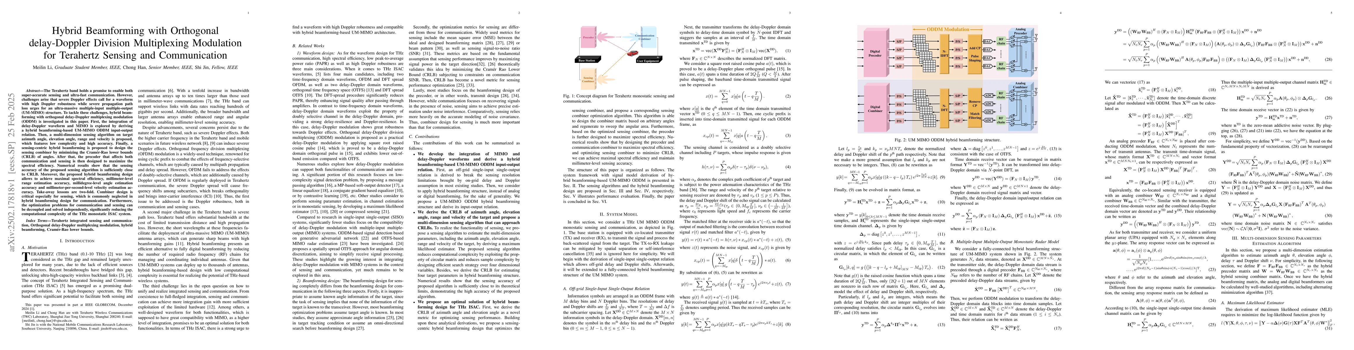 Thumbnail for Hybrid Beamforming with Orthogonal delay-Doppler Division Multiplexing
  Modulation for Terahertz Sensing and Communication