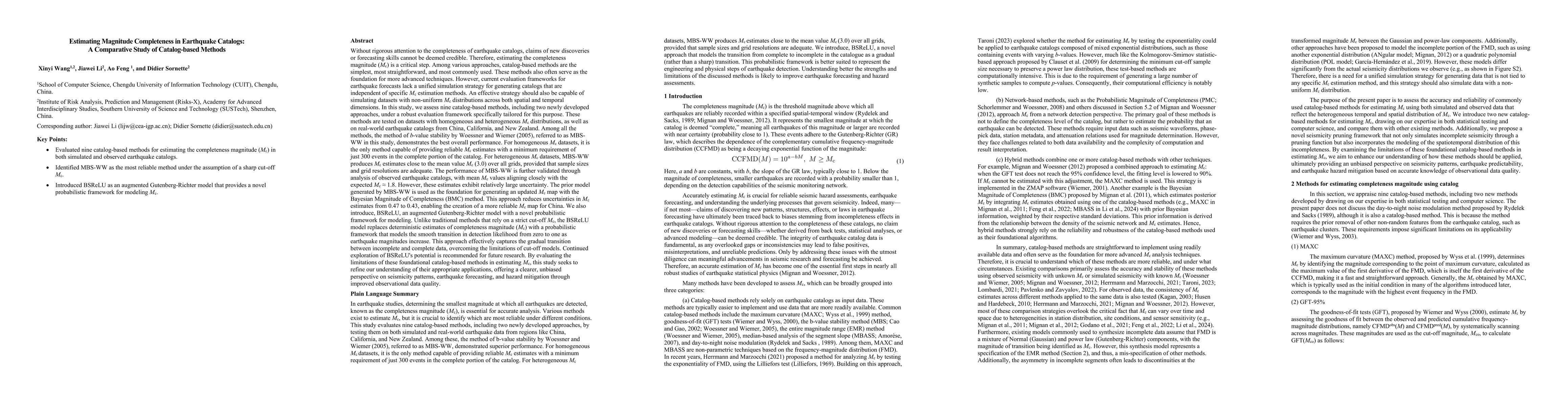 Thumbnail for Estimating Magnitude Completeness in Earthquake Catalogs: A Comparative
  Study of Catalog-based Methods
