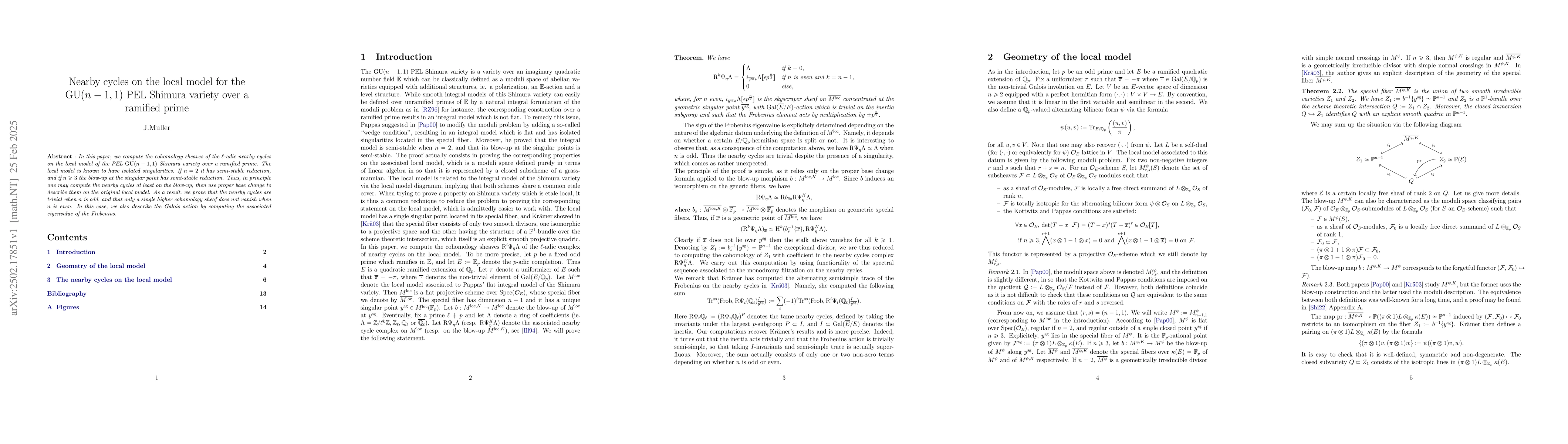 Thumbnail for Nearby cycles on the local model for the $\mathrm{GU}(n-1,1)$ PEL
  Shimura variety over a ramified prime
