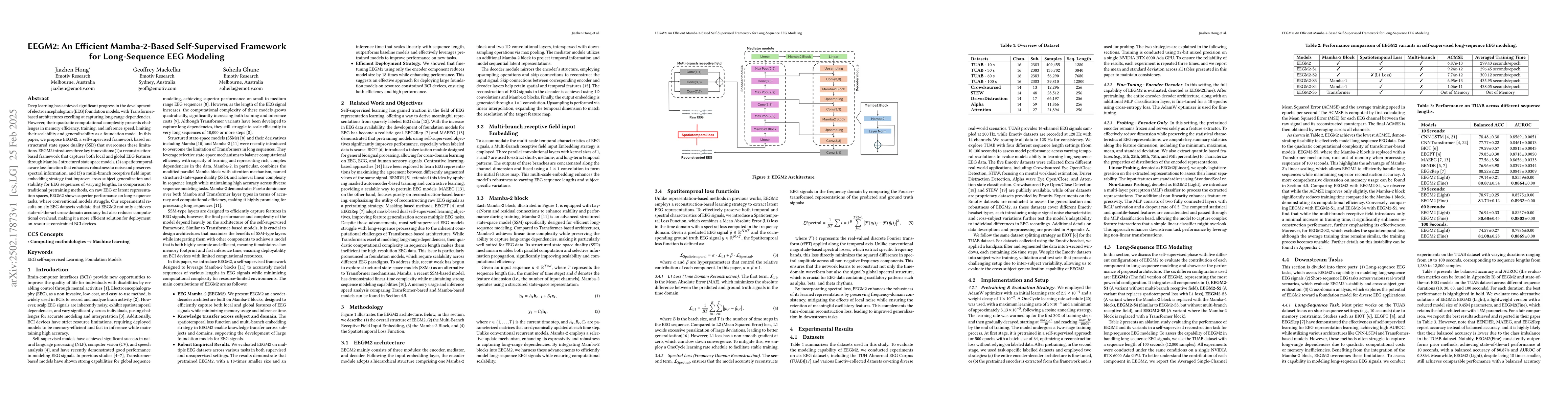 Thumbnail for EEGM2: An Efficient Mamba-2-Based Self-Supervised Framework for
  Long-Sequence EEG Modeling