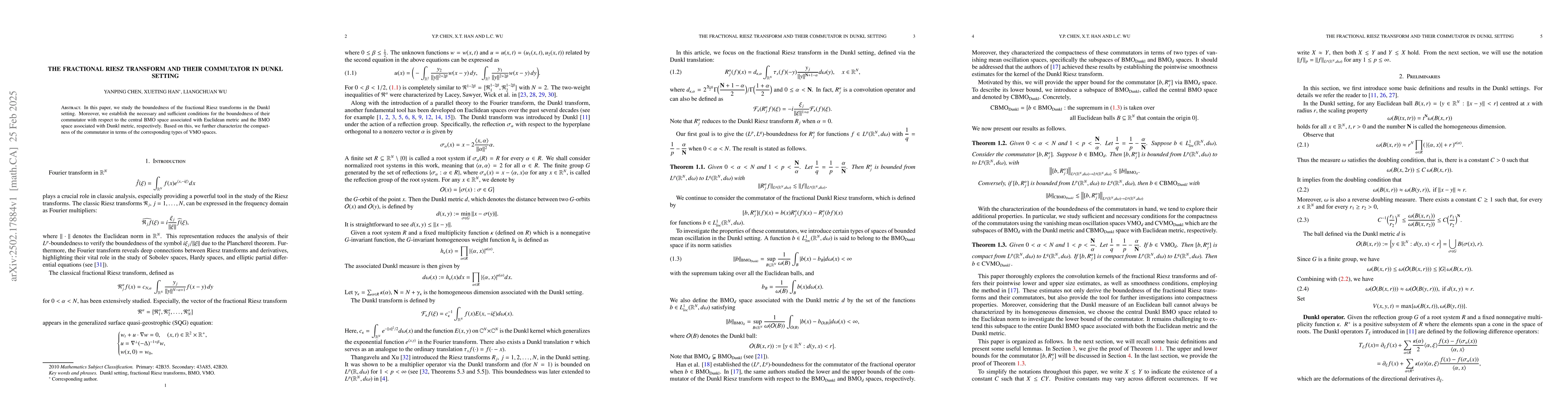 Thumbnail for The fractional Riesz transform and their commutator in Dunkl setting