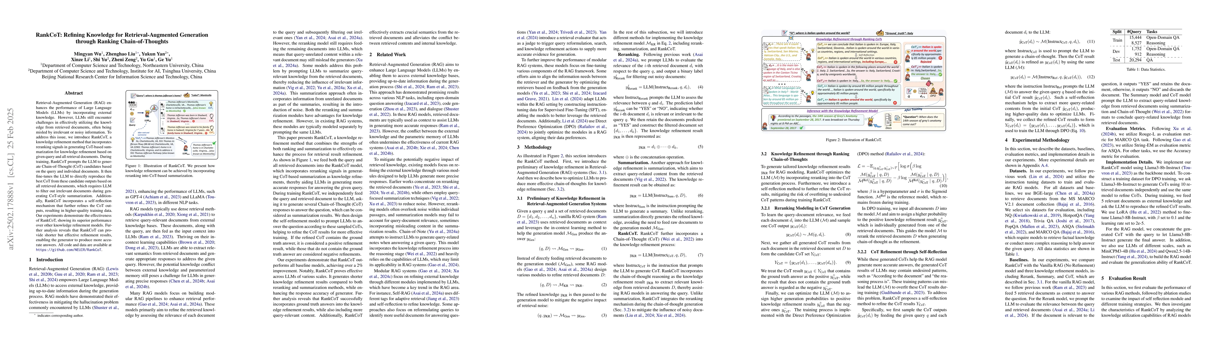 Thumbnail for RankCoT: Refining Knowledge for Retrieval-Augmented Generation through
  Ranking Chain-of-Thoughts