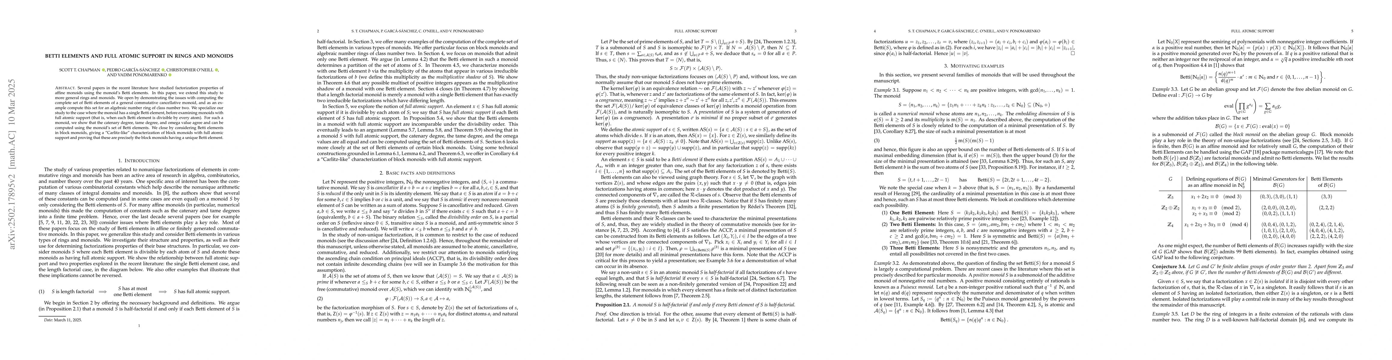Thumbnail for Betti elements and full atomic support in rings and monoids
