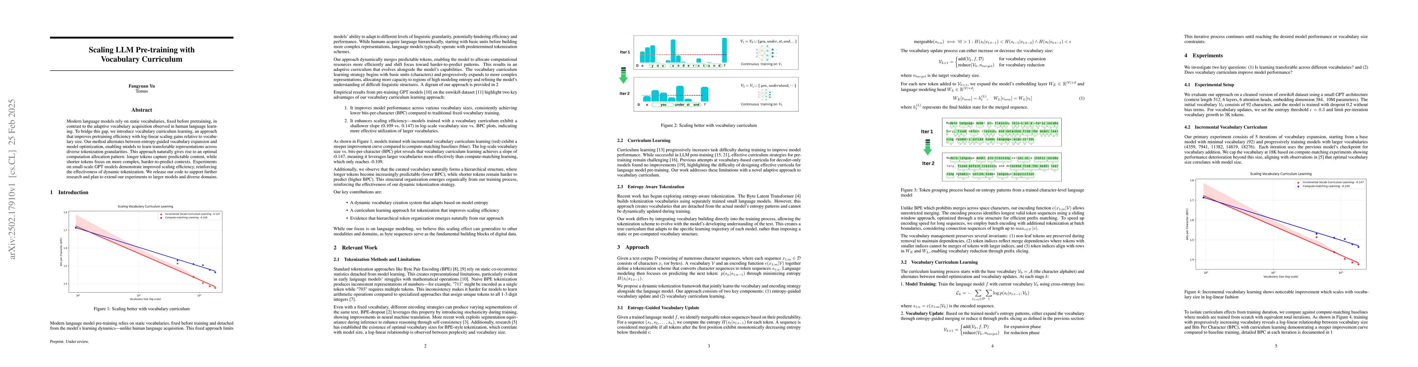 Thumbnail for Scaling LLM Pre-training with Vocabulary Curriculum