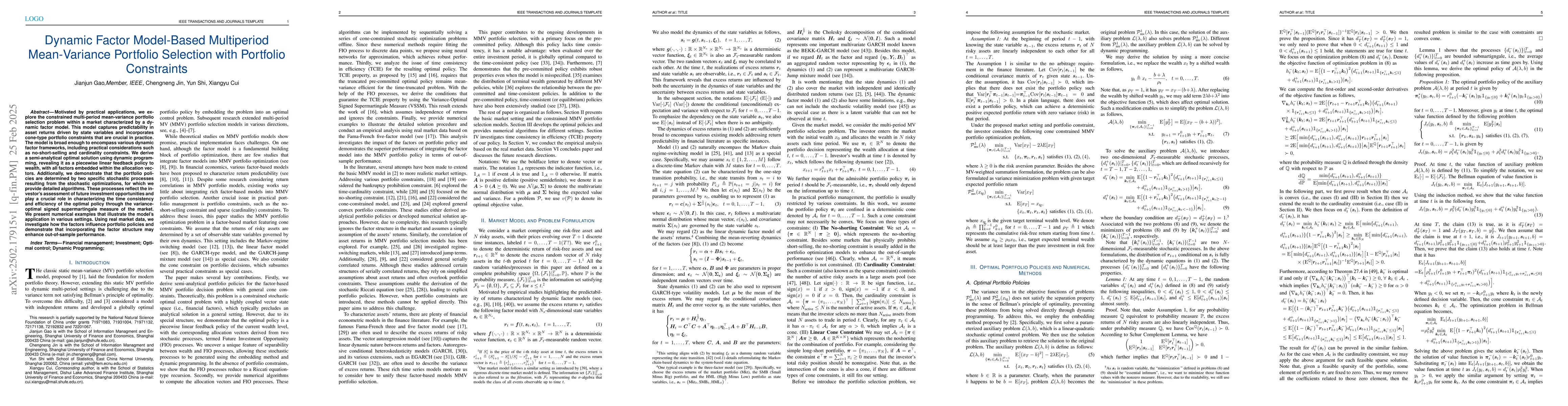 Thumbnail for Dynamic Factor Model-Based Multiperiod Mean-Variance Portfolio Selection
  with Portfolio Constraints