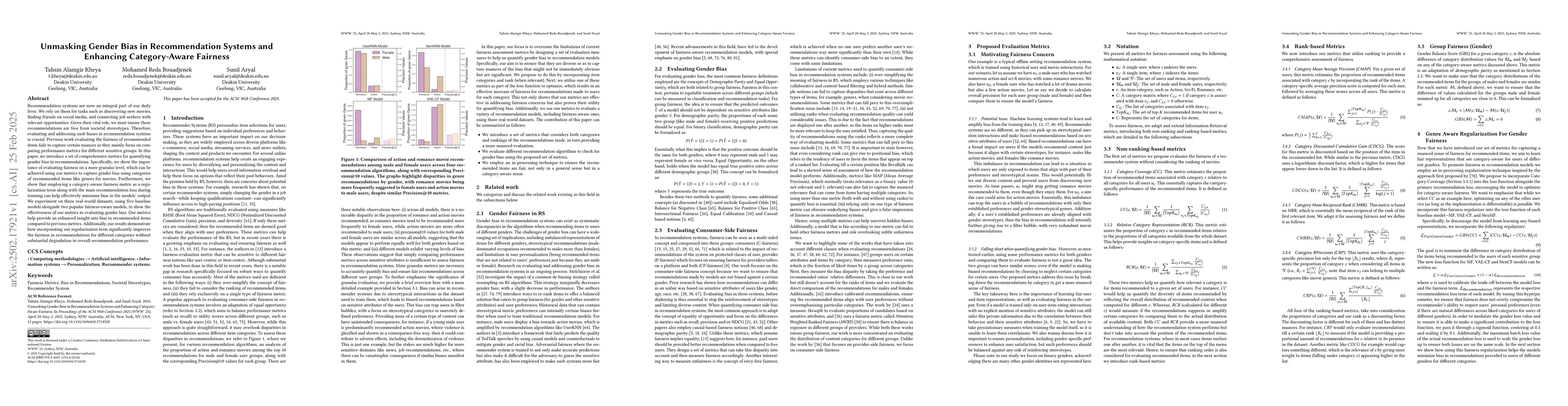 Thumbnail for Unmasking Gender Bias in Recommendation Systems and Enhancing
  Category-Aware Fairness