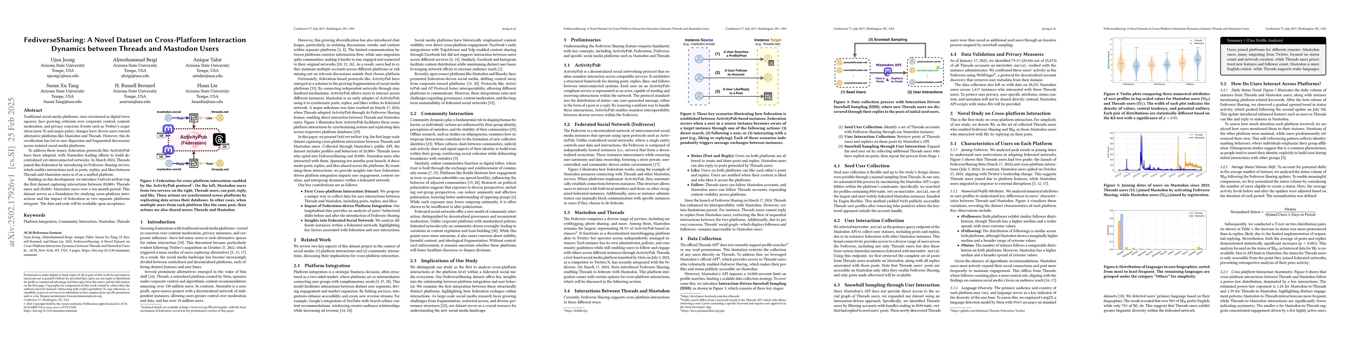 Thumbnail for FediverseSharing: A Novel Dataset on Cross-Platform Interaction Dynamics
  between Threads and Mastodon Users