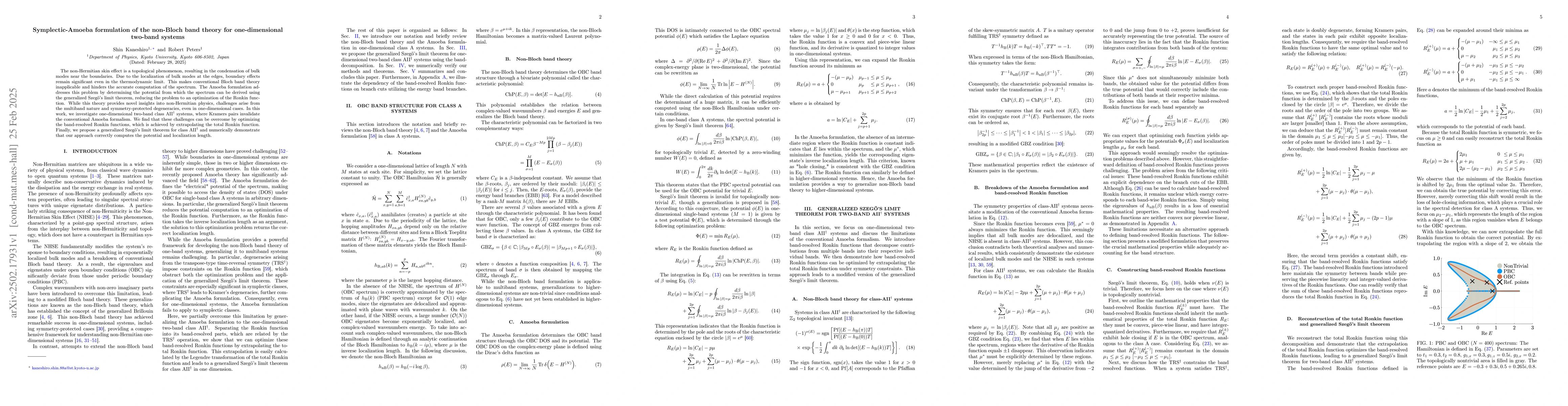 Thumbnail for Symplectic-Amoeba formulation of the non-Bloch band theory for
  one-dimensional two-band systems