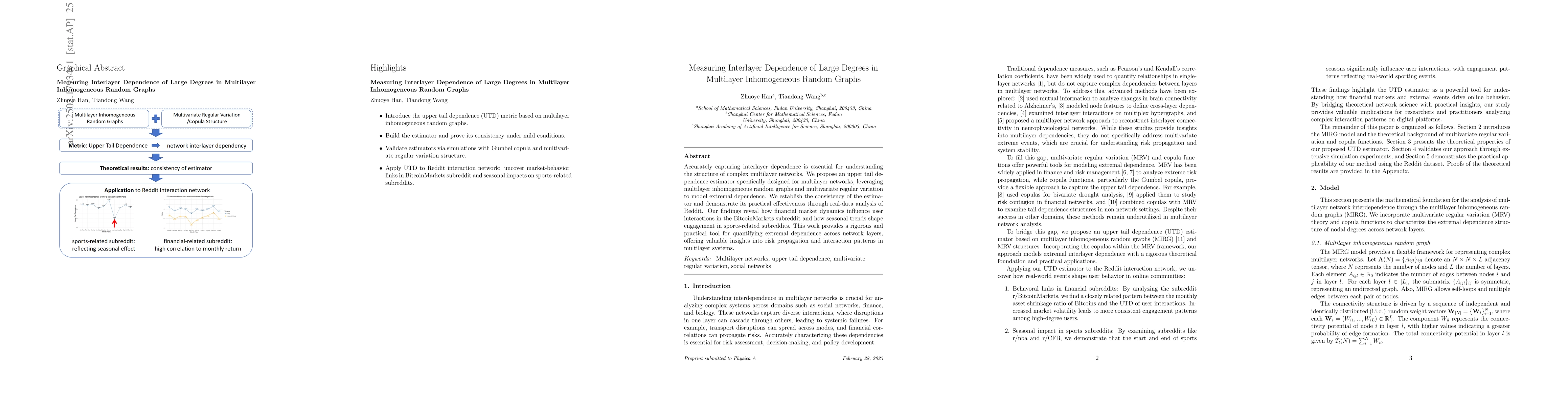 Thumbnail for Measuring Interlayer Dependence of Large Degrees in Multilayer
  Inhomogeneous Random Graphs