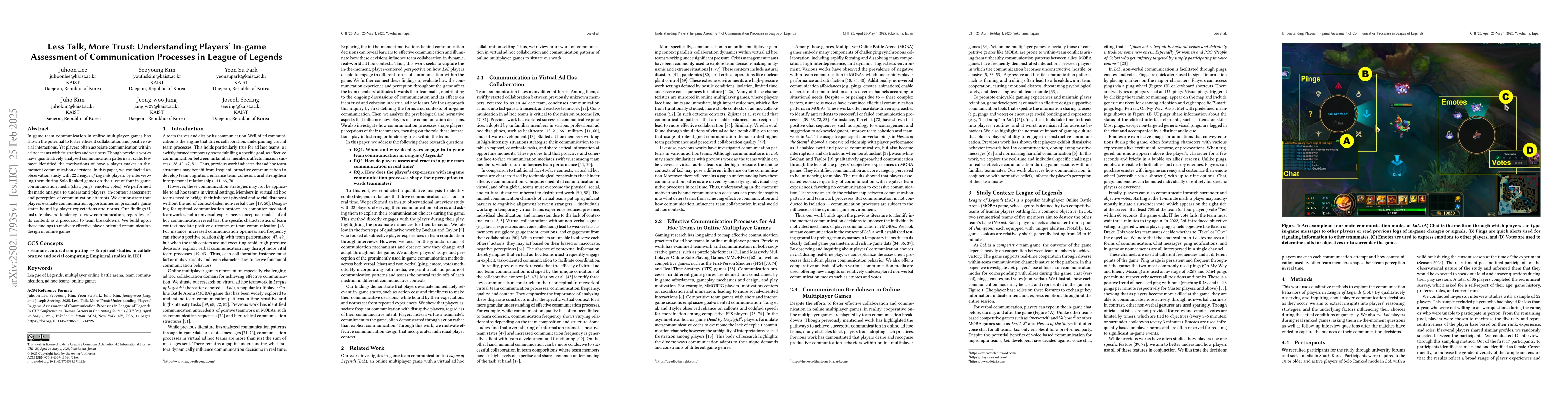 Thumbnail for Less Talk, More Trust: Understanding Players' In-game Assessment of
  Communication Processes in League of Legends