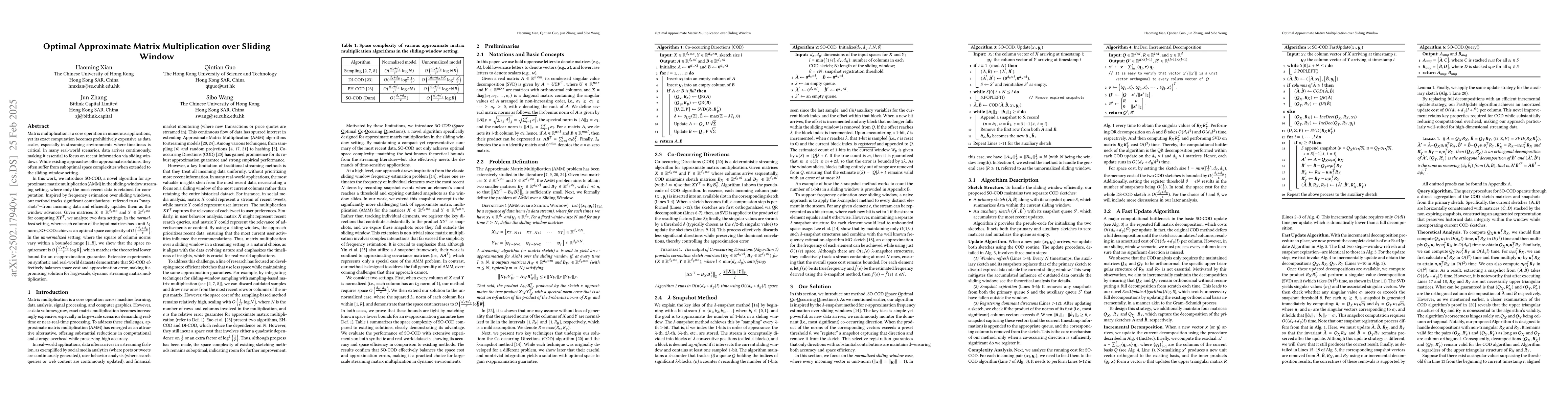 Thumbnail for Optimal Approximate Matrix Multiplication over Sliding Window