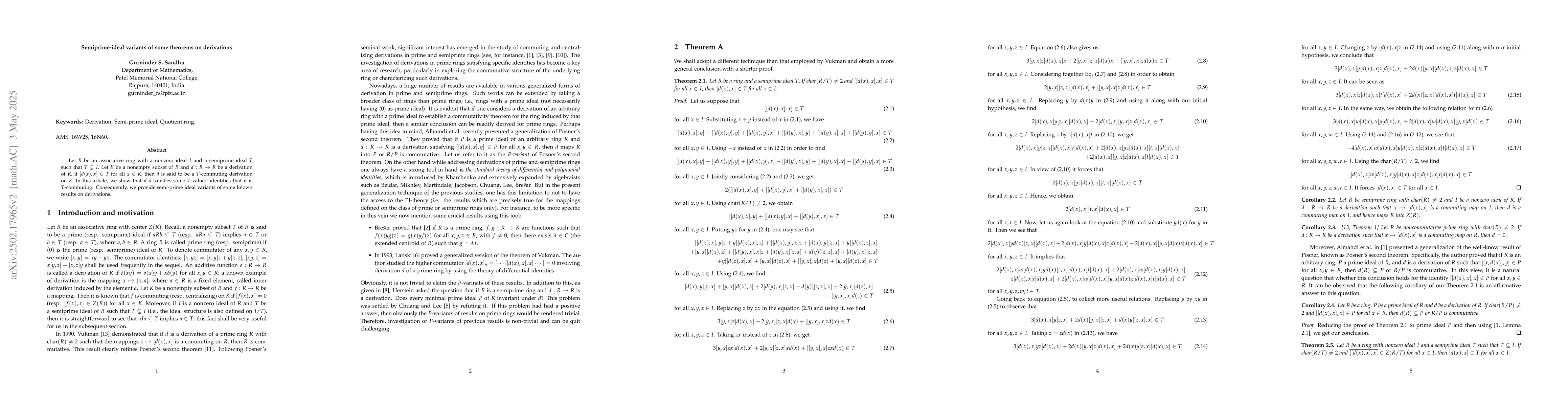 Thumbnail for Semiprime-ideal variants of theorems of Vukman