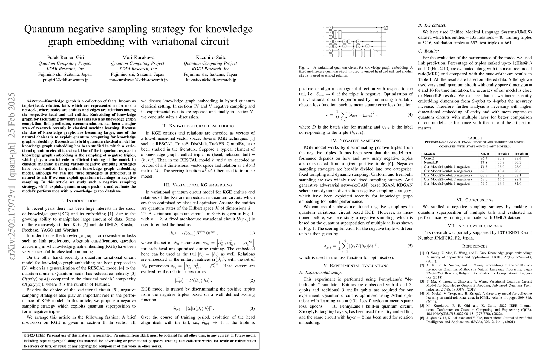 Thumbnail for Quantum negative sampling strategy for knowledge graph embedding with
  variational circuit