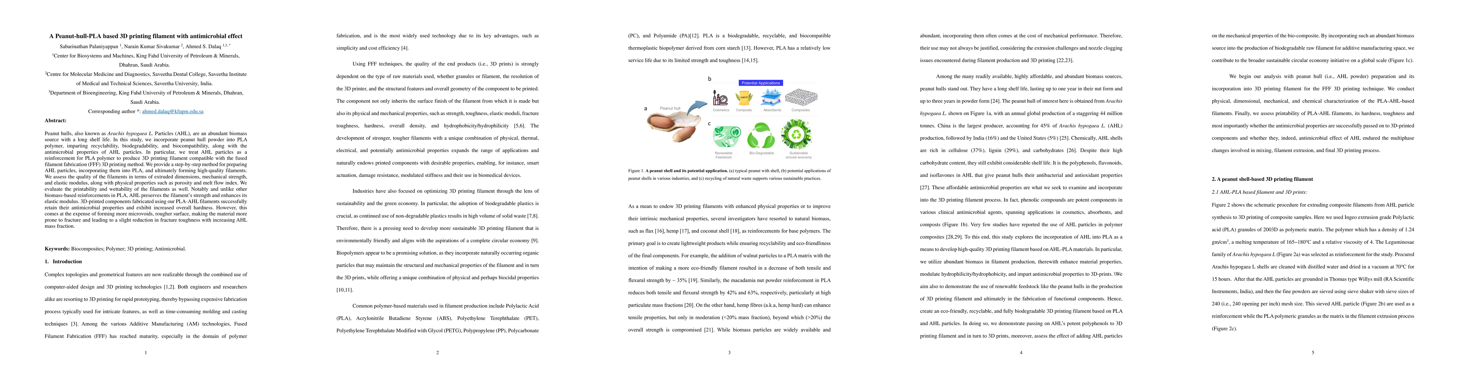 Thumbnail for A Peanut-hull-PLA based 3D printing filament with antimicrobial effect