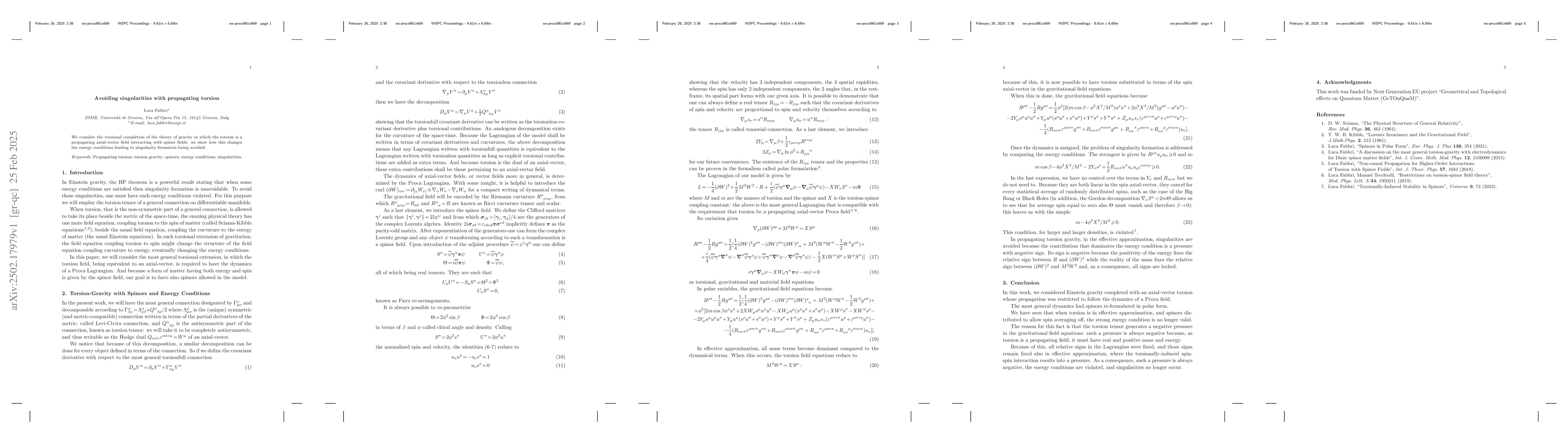 Thumbnail for Avoiding singularities with propagating torsion