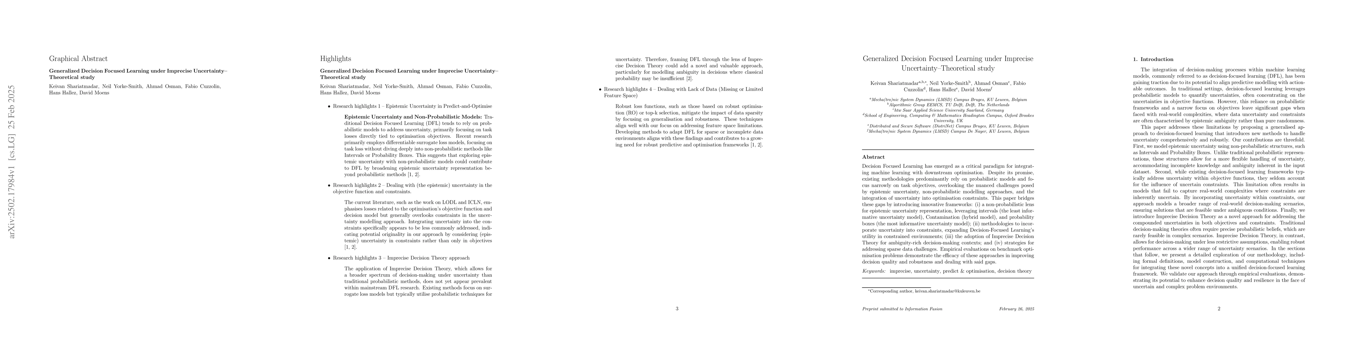 Thumbnail for Generalized Decision Focused Learning under Imprecise
  Uncertainty--Theoretical Study