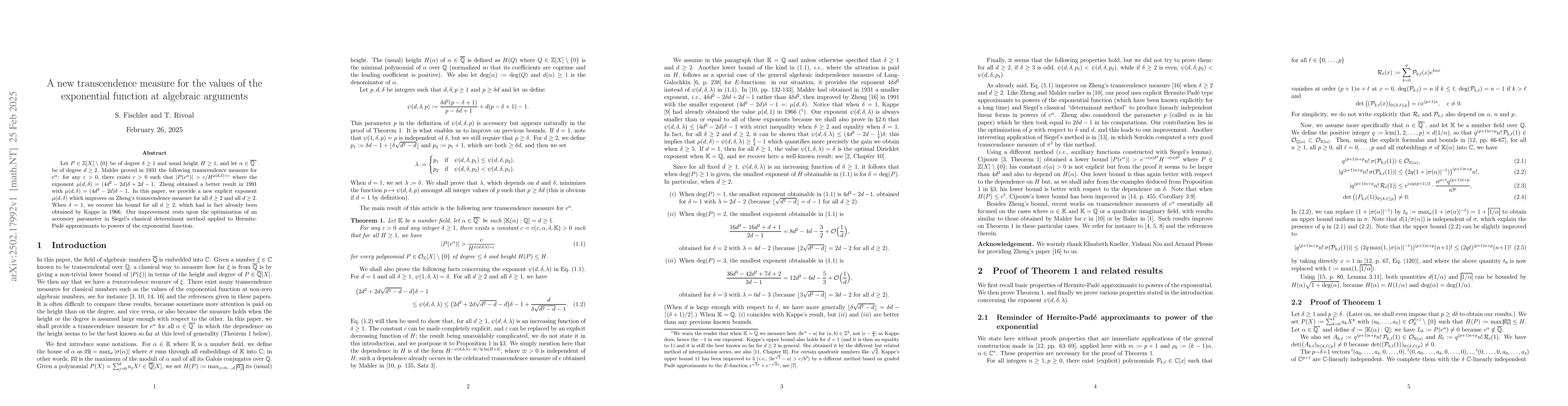 Thumbnail for A new transcendence measure for the values of the exponential function
  at algebraic arguments