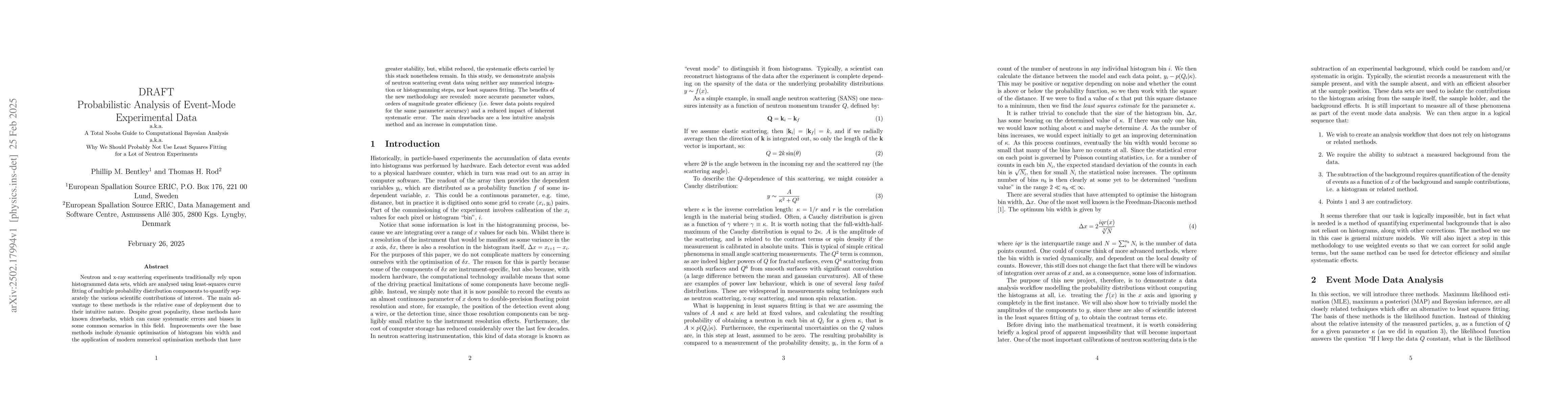 Thumbnail for Probabilistic Analysis of Event-Mode Experimental Data