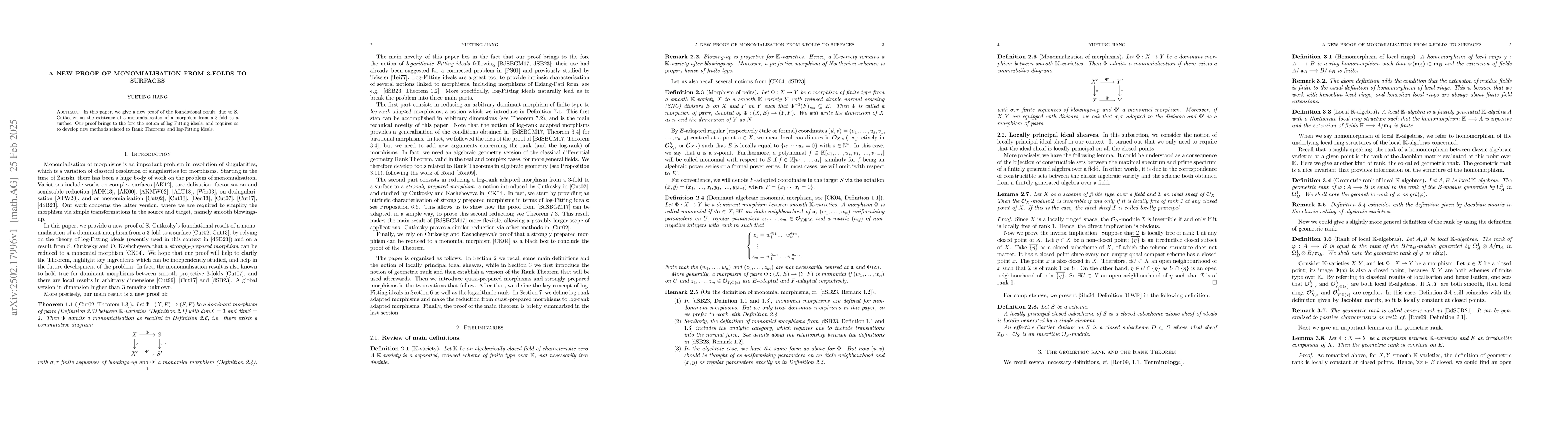 Thumbnail for A new proof of monomialisation from 3-folds to surfaces