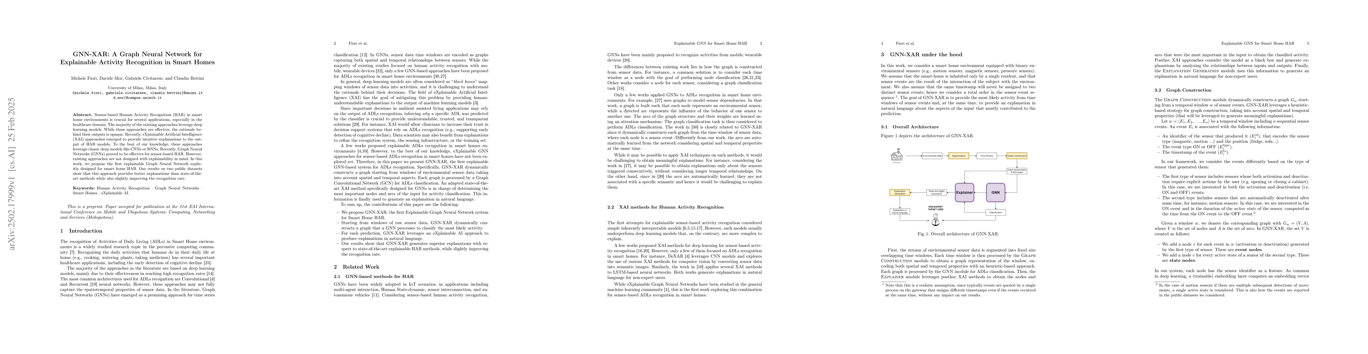 Thumbnail for GNN-XAR: A Graph Neural Network for Explainable Activity Recognition in
  Smart Homes
