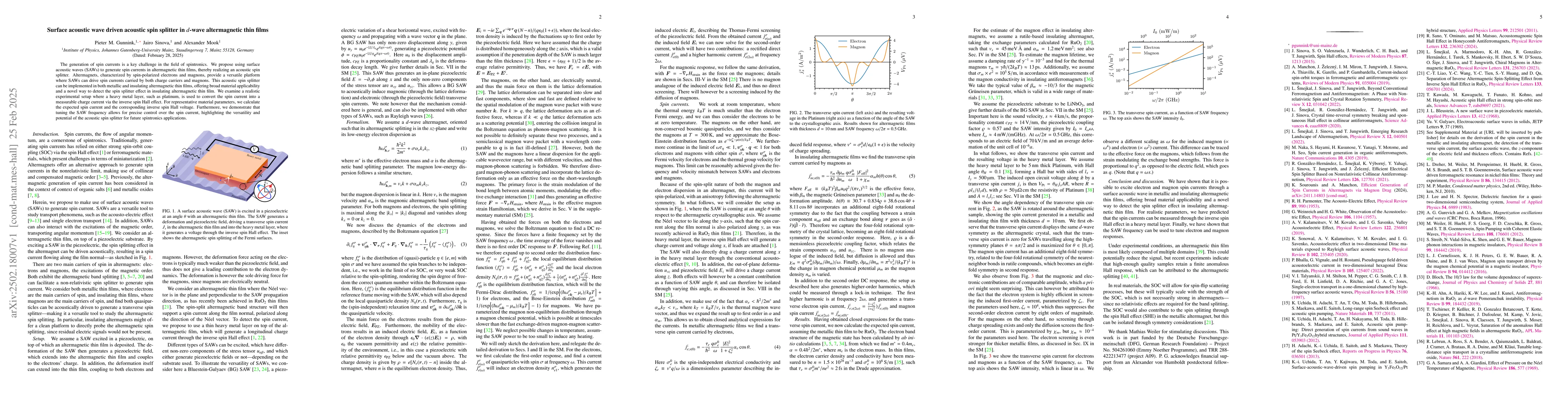 Thumbnail for Surface acoustic wave driven acoustic spin splitter in d-wave
  altermagnetic thin films