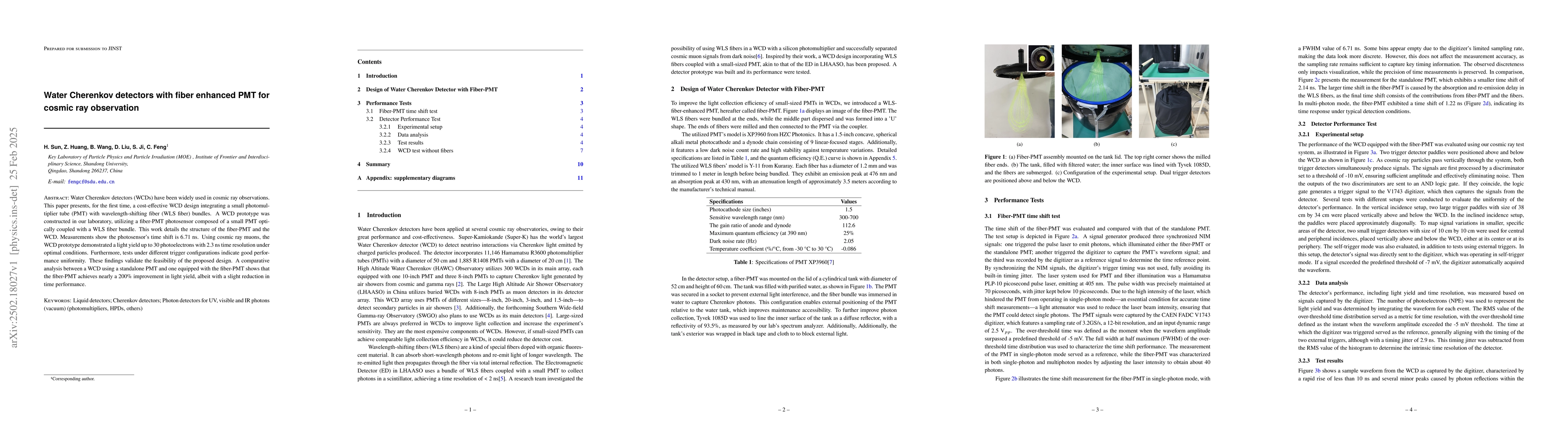 Thumbnail for Water Cherenkov detectors with fiber enhanced PMT for cosmic ray
  observation