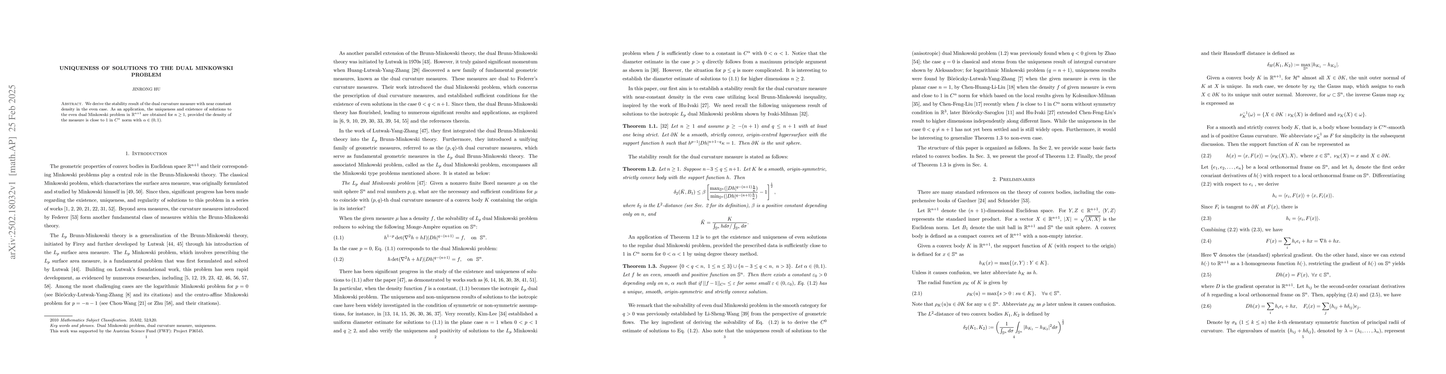 Thumbnail for Uniqueness of solutions to the dual Minkowski problem