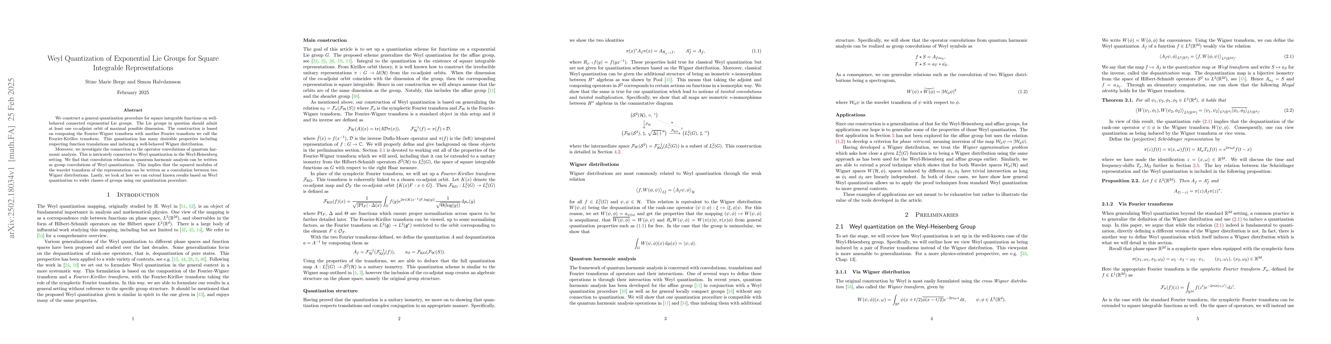 Thumbnail for Weyl Quantization of Exponential Lie Groups for Square Integrable
  Representations