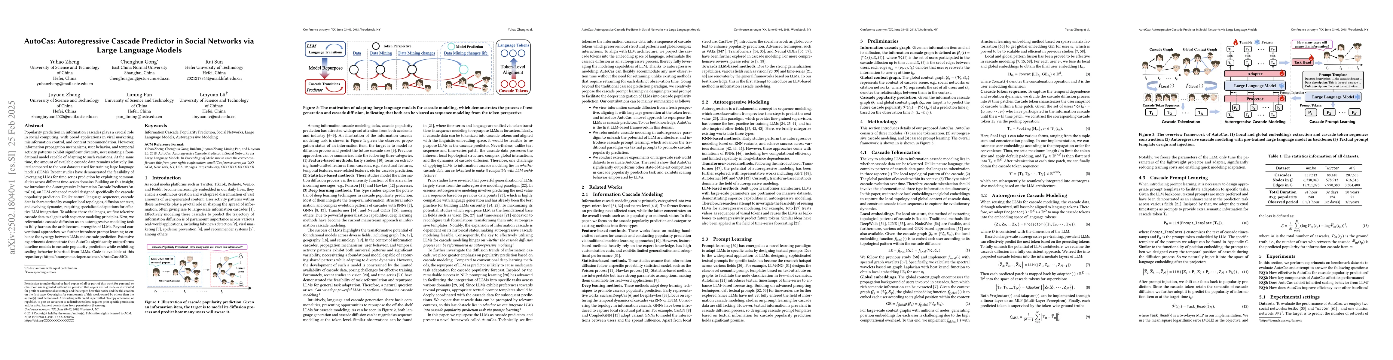 Thumbnail for AutoCas: Autoregressive Cascade Predictor in Social Networks via Large
  Language Models