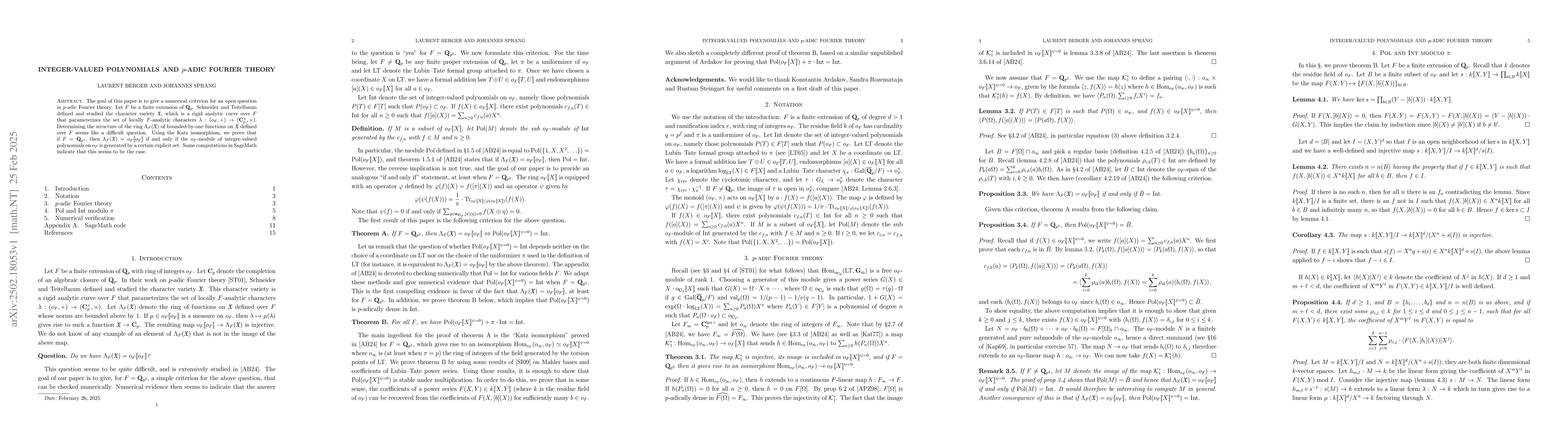 Thumbnail for Integer-valued polynomials and $p$-adic Fourier theory