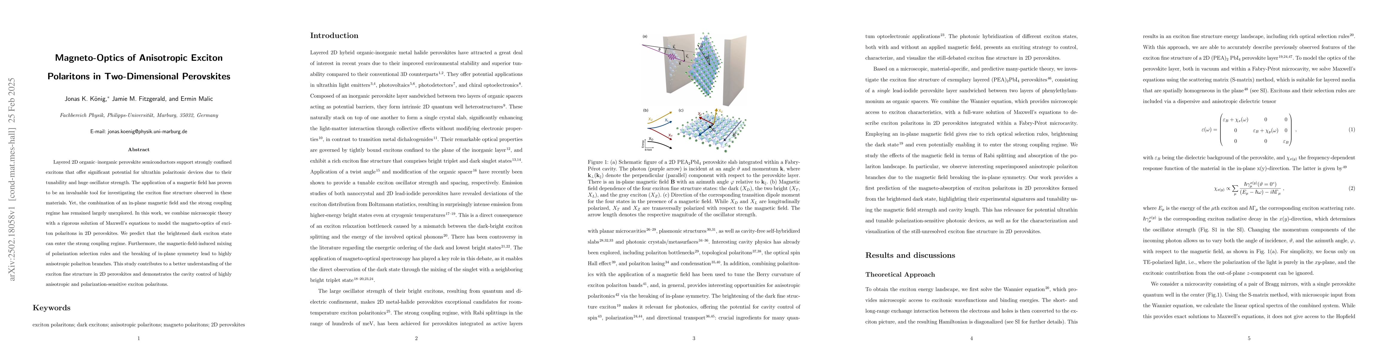 Thumbnail for Magneto-Optics of Anisotropic Exciton Polaritons in Two-Dimensional
  Perovskites