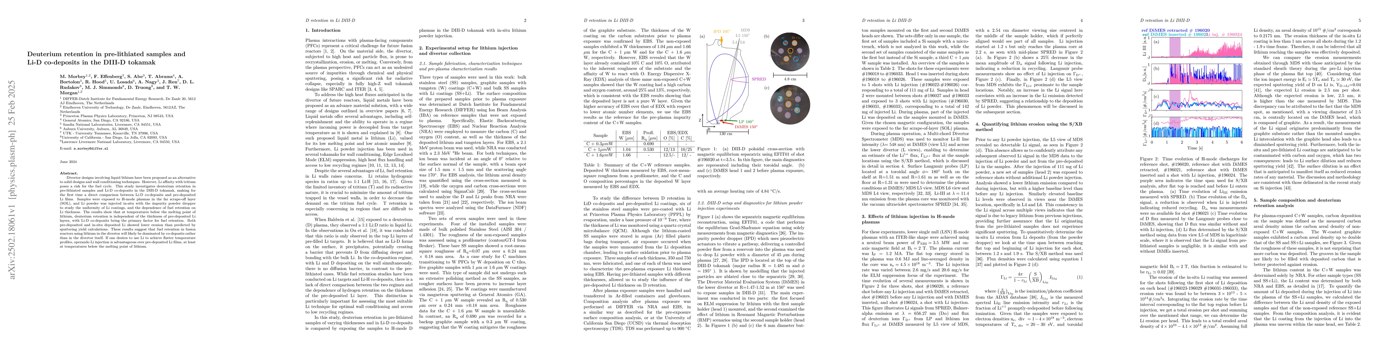 Thumbnail for Deuterium retention in pre-lithiated samples and Li-D co-deposits in the
  DIII-D tokamak