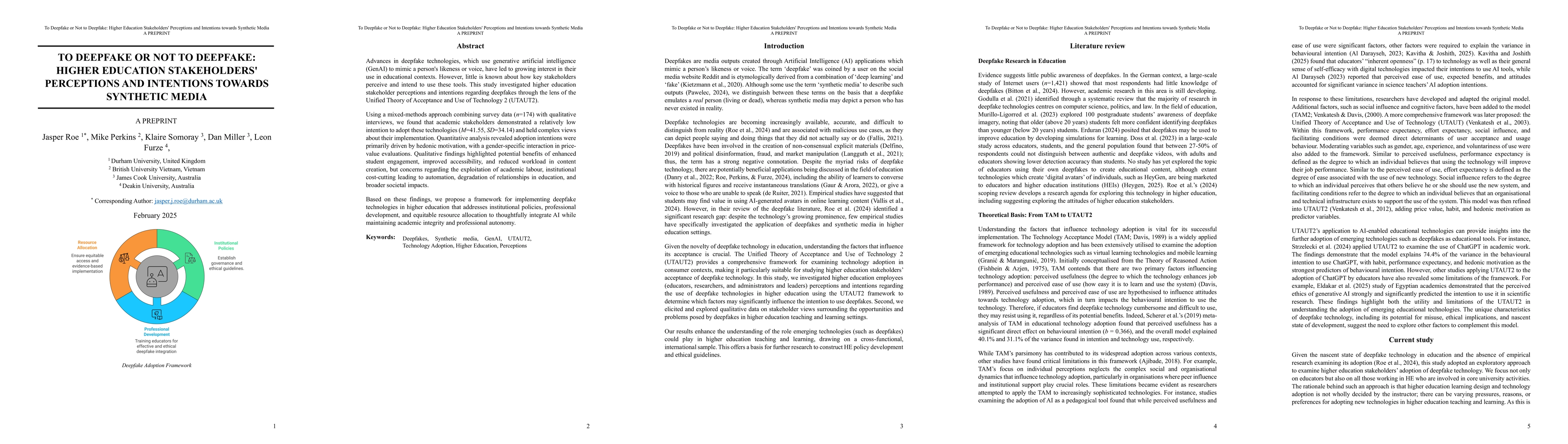 Thumbnail for To Deepfake or Not to Deepfake: Higher Education Stakeholders'
  Perceptions and Intentions towards Synthetic Media