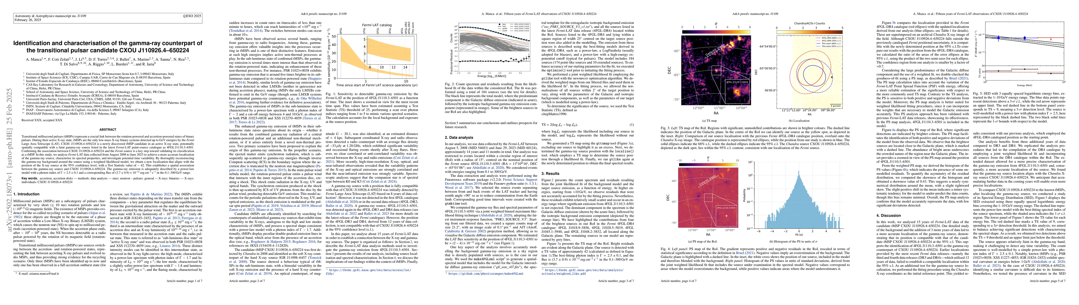 Thumbnail for Identification and characterisation of the gamma-ray counterpart of the
  transitional pulsar candidate CXOU J110926.4-650224