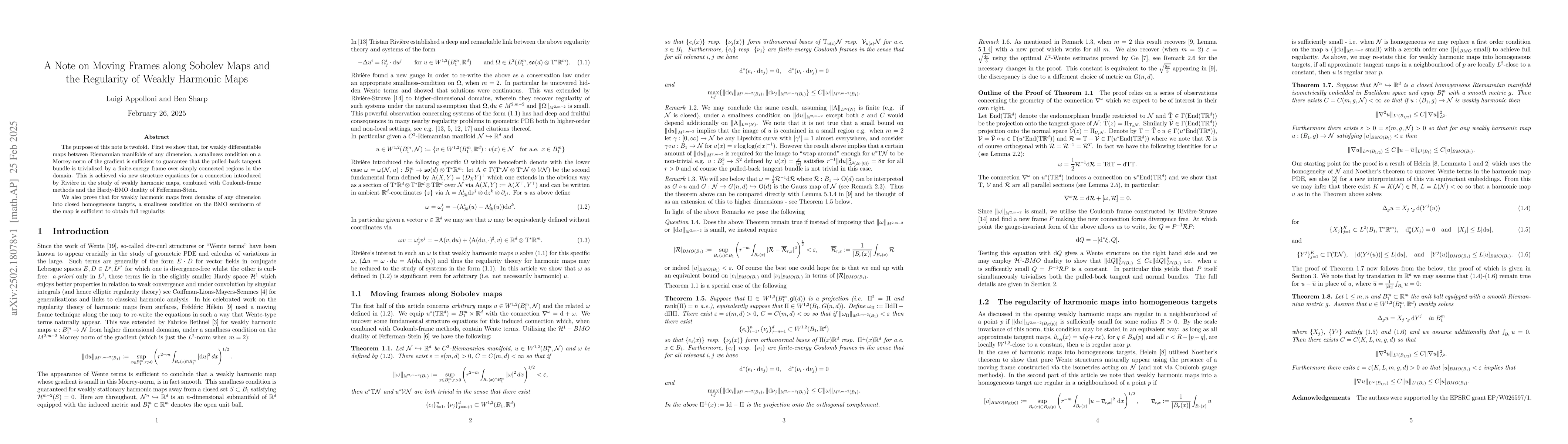 Thumbnail for A Note on Moving Frames along Sobolev Maps and the Regularity of Weakly
  Harmonic Maps