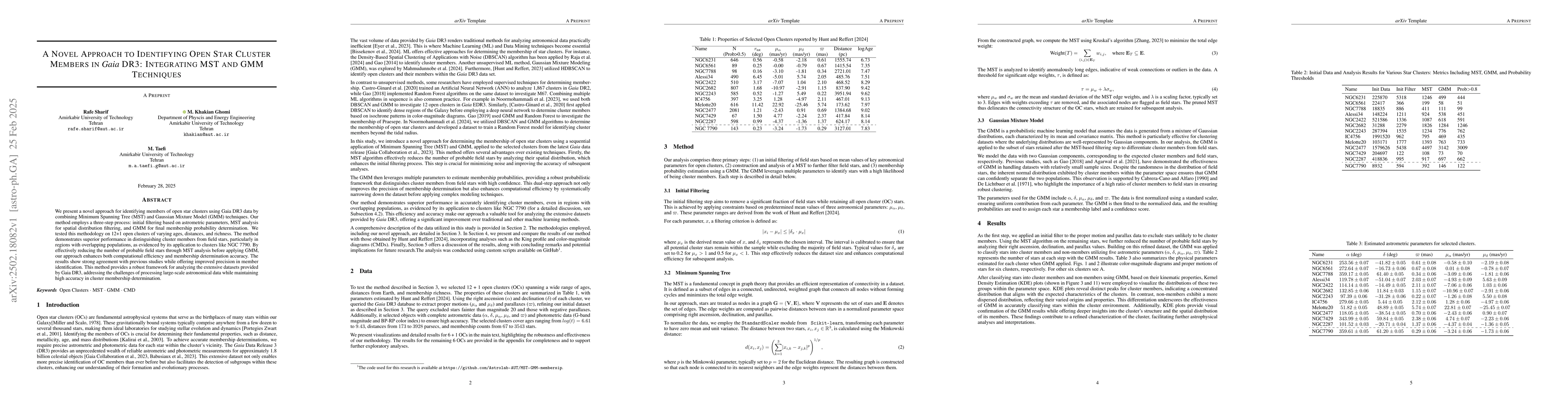 Thumbnail for A Novel Approach to Identifying Open Star Cluster Members in {\it Gaia}
  DR3: Integrating MST and GMM Techniques