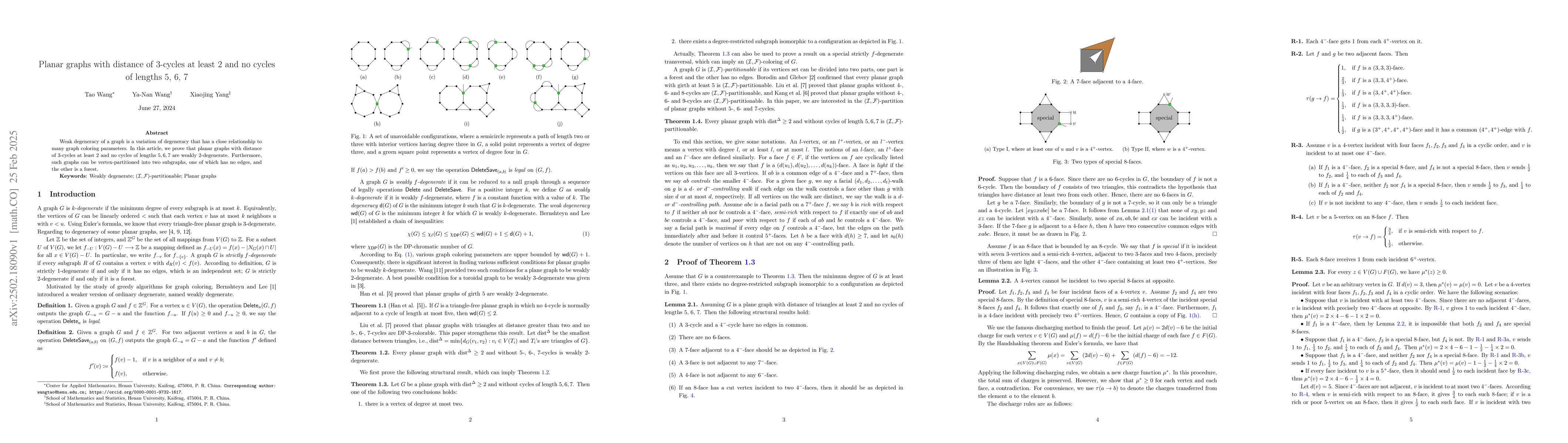 Thumbnail for Planar graphs with distance of 3-cycles at least 2 and no cycles of
  lengths 5, 6, 7