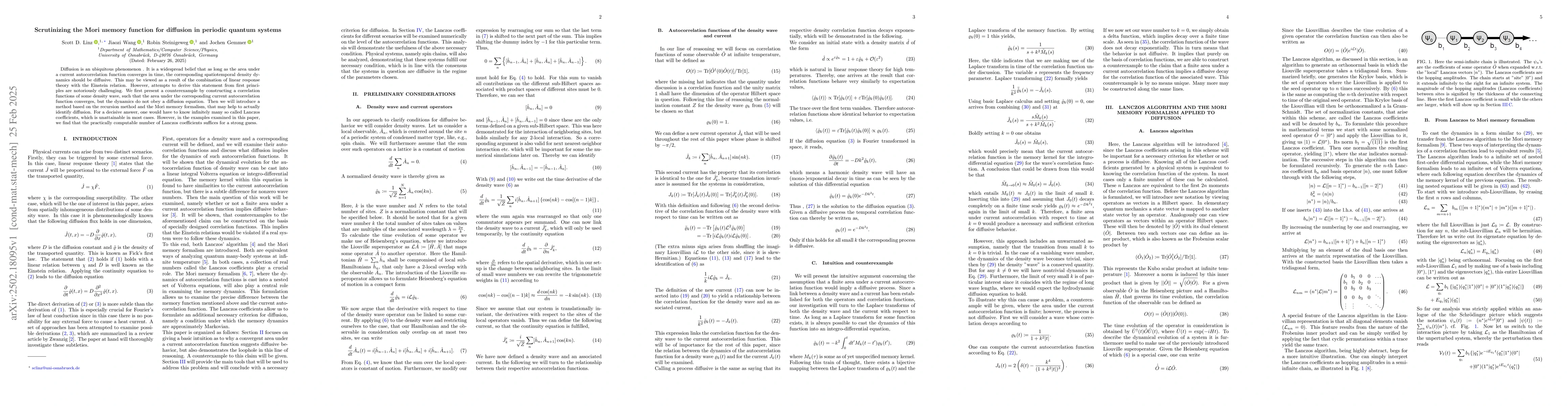 Thumbnail for Scrutinizing the Mori memory function for diffusion in periodic quantum
  systems