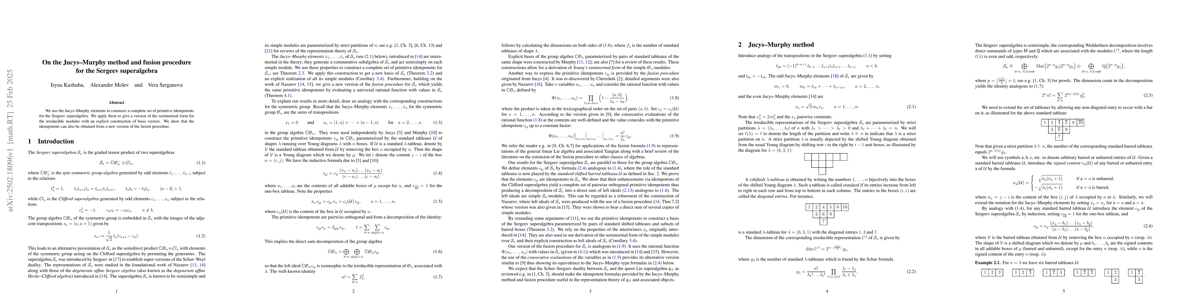 Thumbnail for On the Jucys-Murphy method and fusion procedure for the Sergeev
  superalgebra