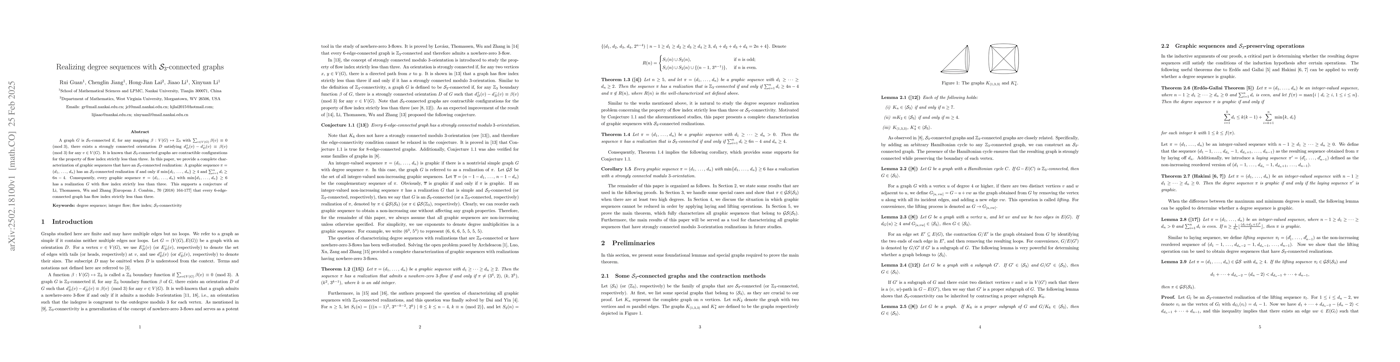 Thumbnail for Realizing degree sequences with $\mathcal S_3$-connected graphs
