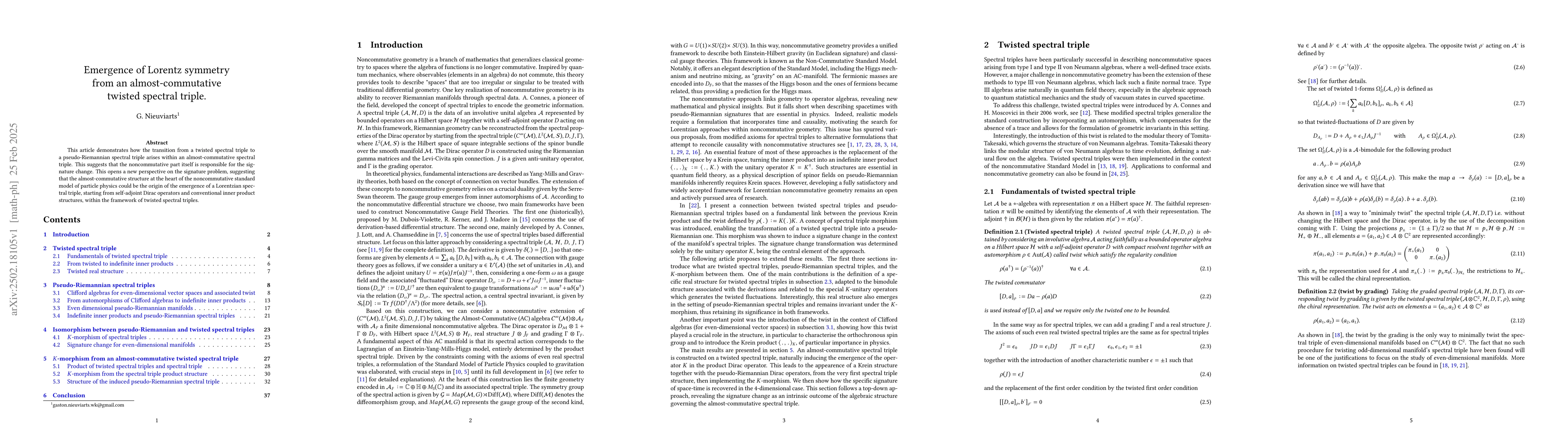 Thumbnail for Emergence of Lorentz symmetry from an almost-commutative twisted
  spectral triple