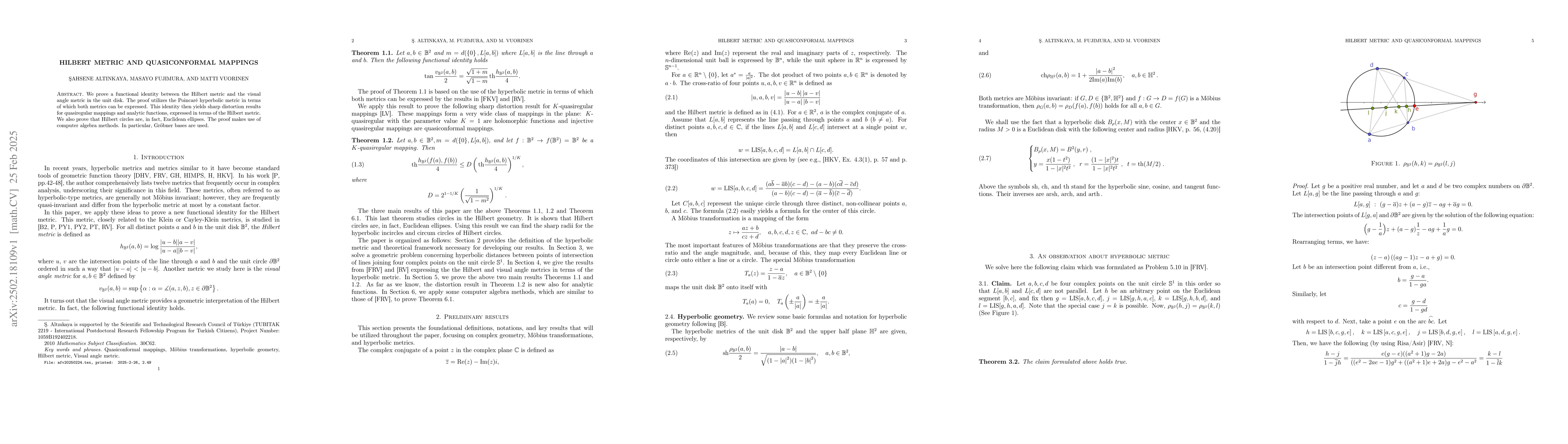 Thumbnail for Hilbert metric and quasiconformal mappings