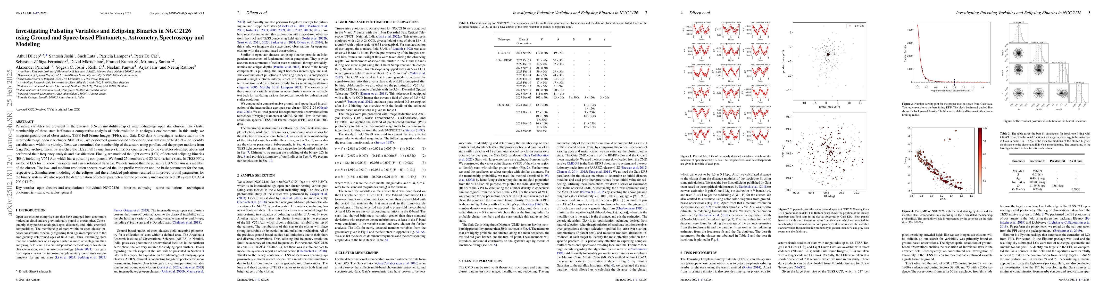 Thumbnail for Investigating Pulsating Variables and Eclipsing Binaries in NGC 2126
  using Ground and Space-based Photometry, Astrometry, Spectroscopy and
  Modeling