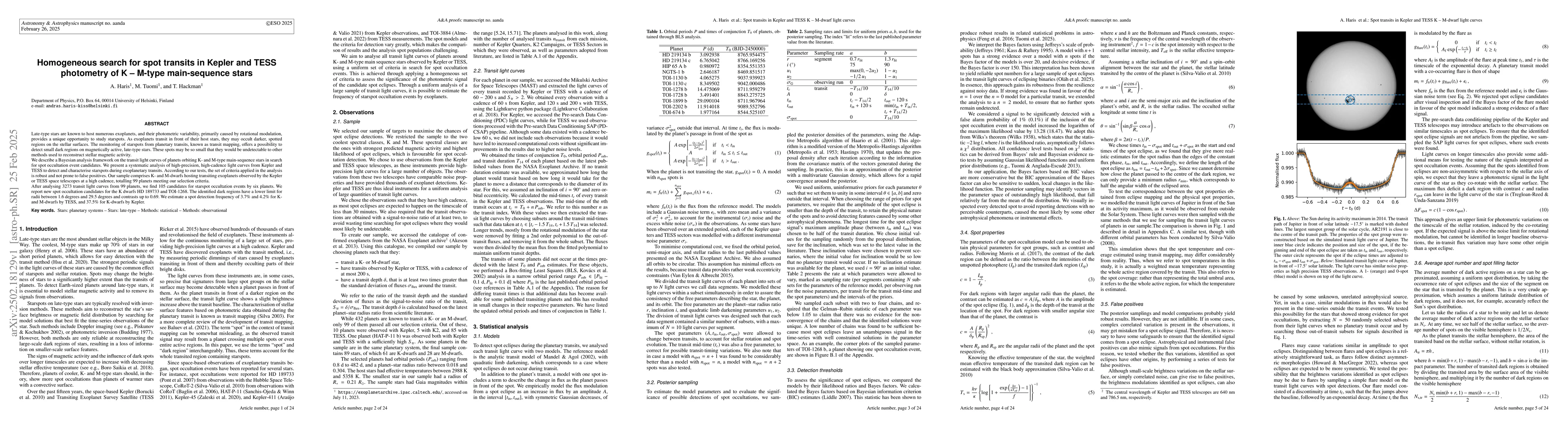 Thumbnail for Homogeneous search for spot transits in Kepler and TESS photometry of K
  $-$ M-type main-sequence stars