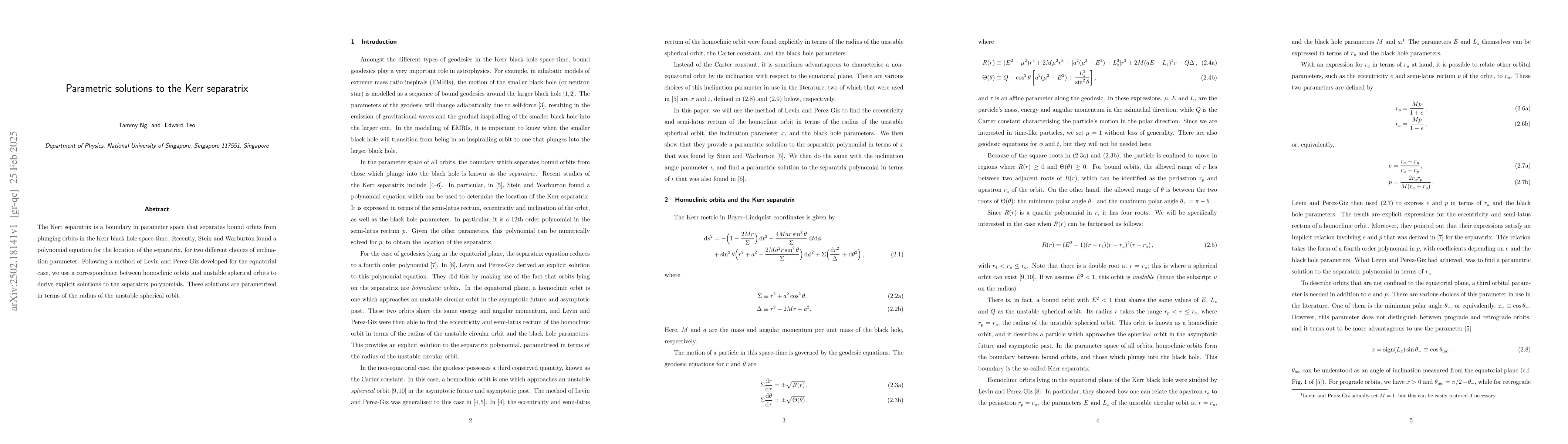 Thumbnail for Parametric solutions to the Kerr separatrix