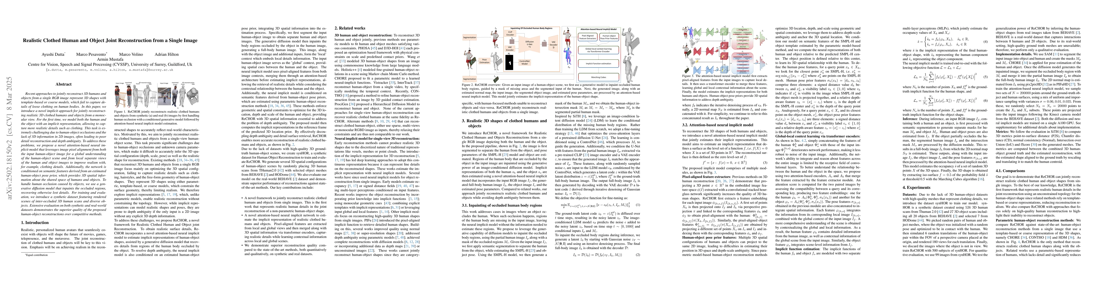 Thumbnail for Joint Reconstruction of Spatially-Coherent and Realistic Clothed Humans
  and Objects from a Single Image