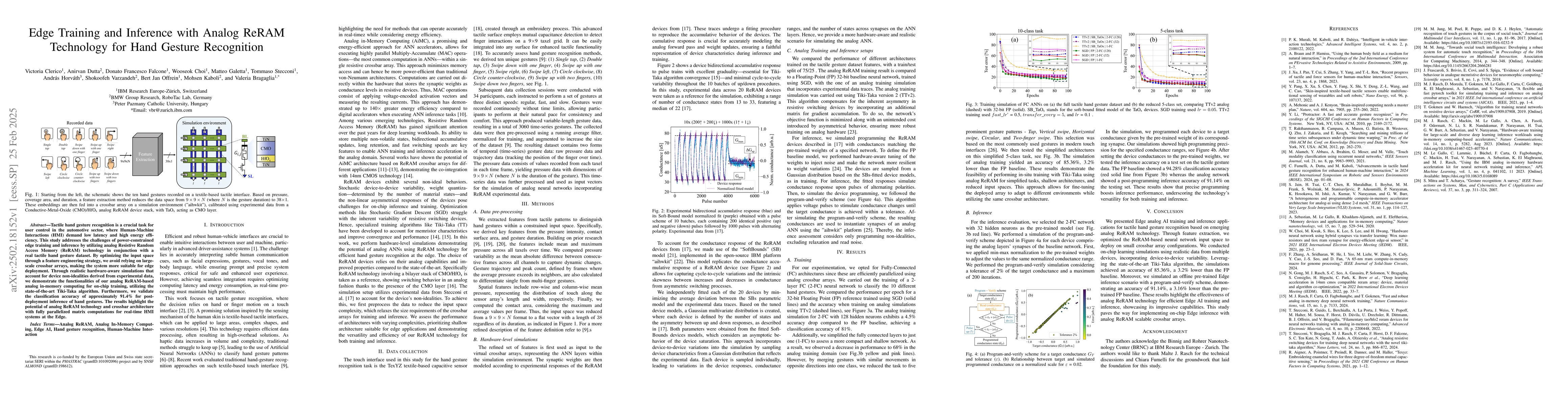 Thumbnail for Edge Training and Inference with Analog ReRAM Technology for Hand
  Gesture Recognition