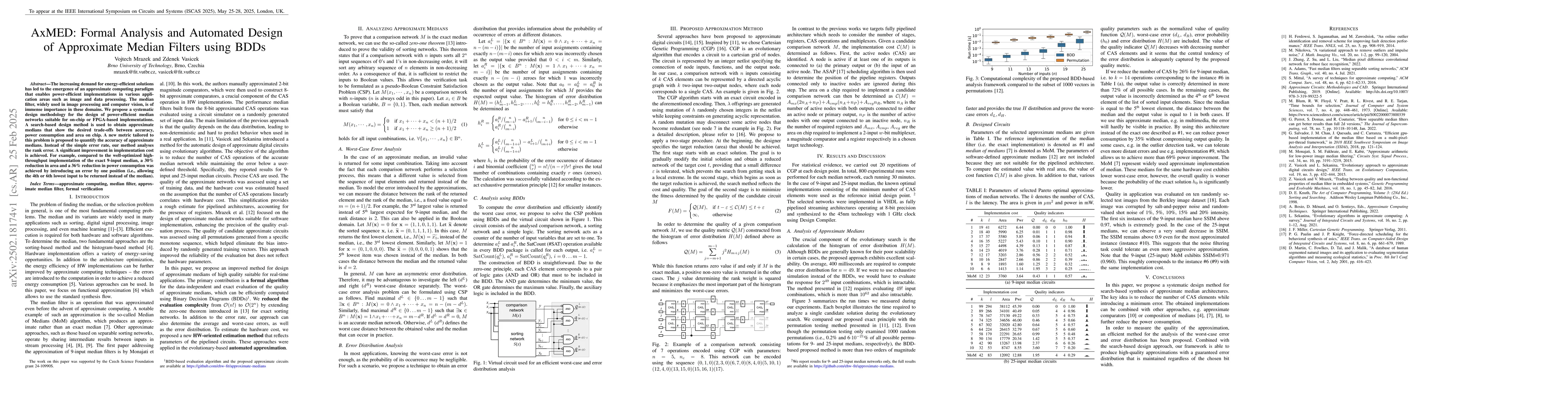 Thumbnail for AxMED: Formal Analysis and Automated Design of Approximate Median
  Filters using BDDs