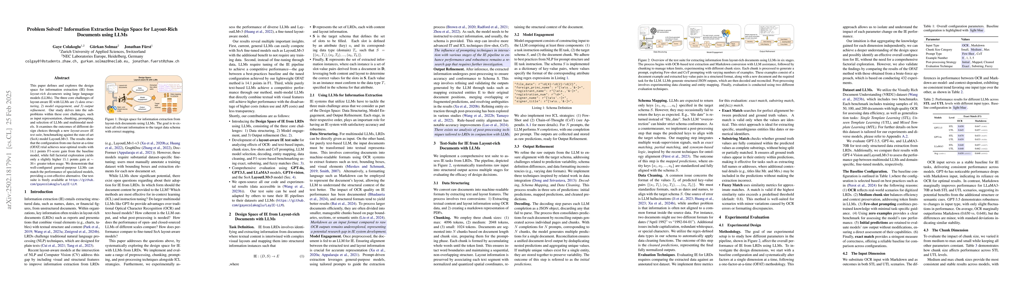 Thumbnail for Problem Solved? Information Extraction Design Space for Layout-Rich
  Documents using LLMs